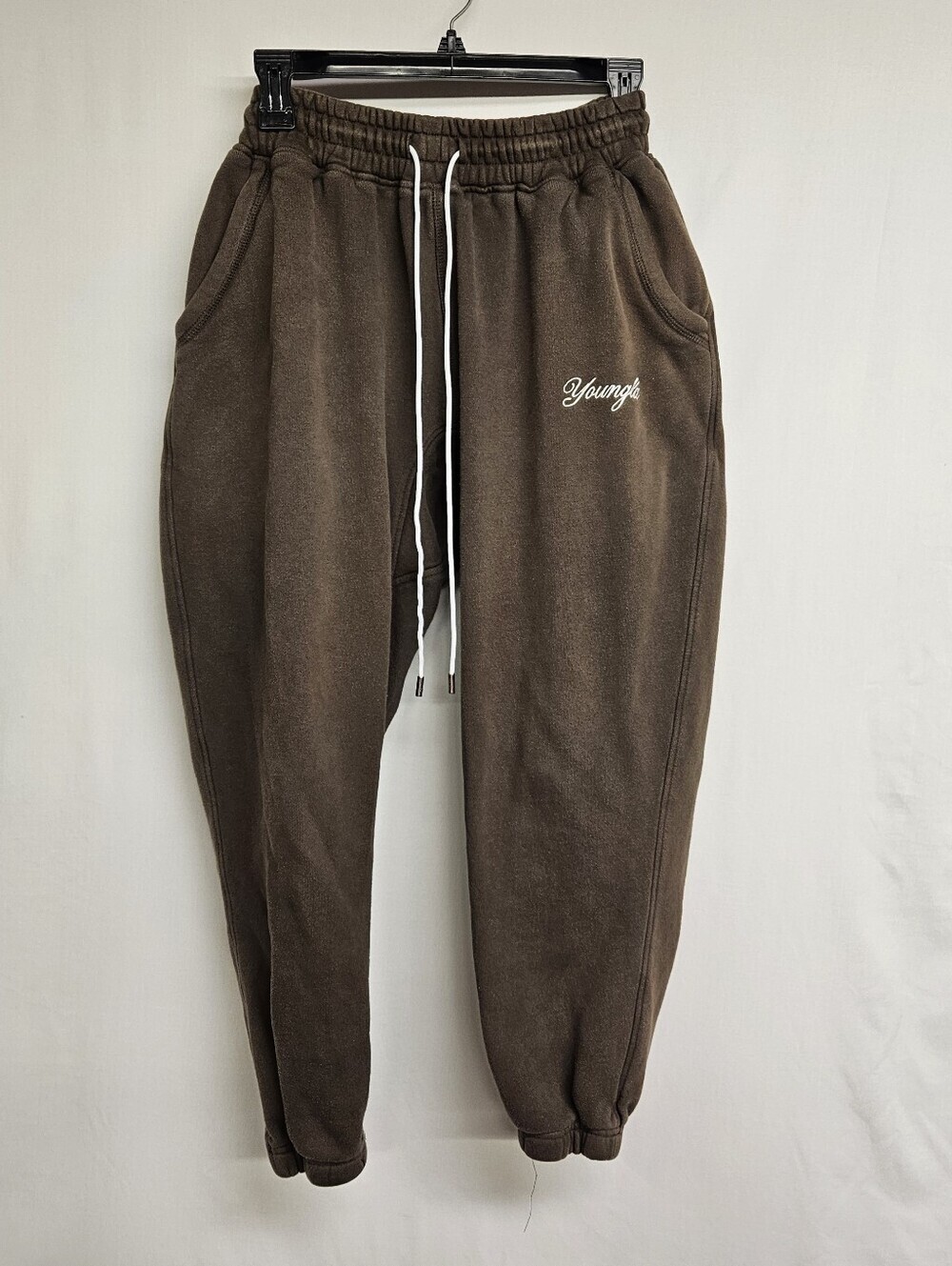 YoungLA Sweatpants Mens Medium Brown Fleece Joggers Elastic Waist Pockets Lounge
